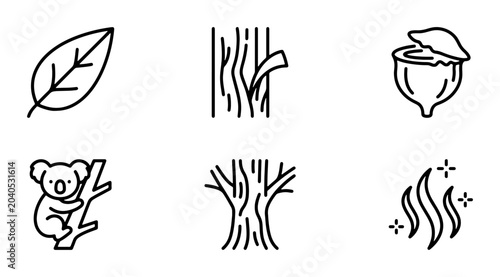 Canvas Print Nature Icons Set: Leaf, Bark, Acorn, Koala, Tree, Fire Elements, Vector Graphics
