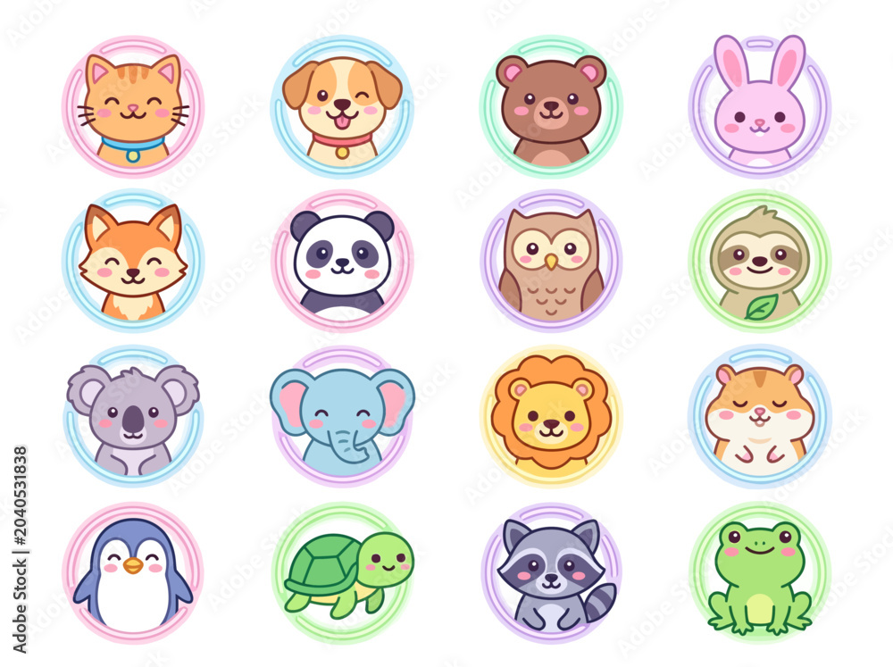 Obraz premium Cute neon animal icons set for design with various species