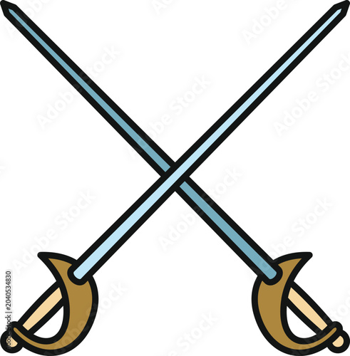 Quadro em tela Two crossed rapier swords with guards facing outwards, representing combat and s