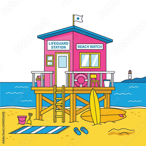 Colorful Lifeguard Station Beach Hut.
