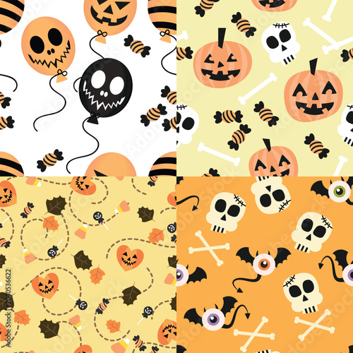 Tableau sur toile Festive halloween seamless pattern collection with spooky pumpkins and skull balloons