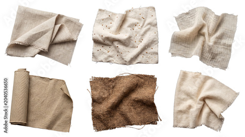 Foto Assortment of rough natural burlap and canvas fabric pieces