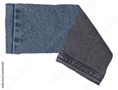 Isolated denim scrap of fabric with copyspace on white background	