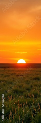 Warm orange hues spread across the sky, casting a golden glow on the grassy plains, Big Bend National Park, clouds