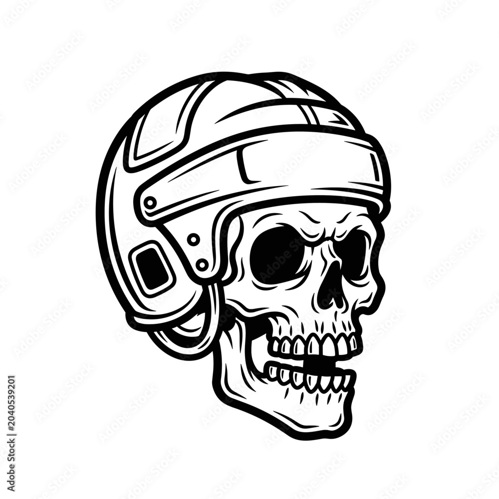 Obraz premium Skull wearing a hockey helmet illustration.