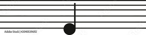 Fotografie Note head sits precisely on a five-line staff displaying clean black lines and a bold circular shape representing musical pitch and duration