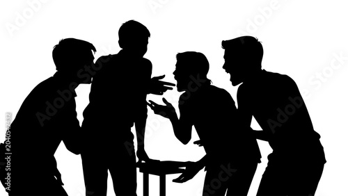 Business team meeting, office discussion, group silhouette, people talking, teamwork vector