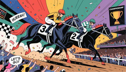 Photos Two jockeys and horses fiercely compete in the Championship Series race