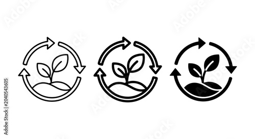 Cuadro en lienzo Recycle Plant Icons, Sustainable Growth Symbols, Eco-Friendly Cycle Arrows, Gree
