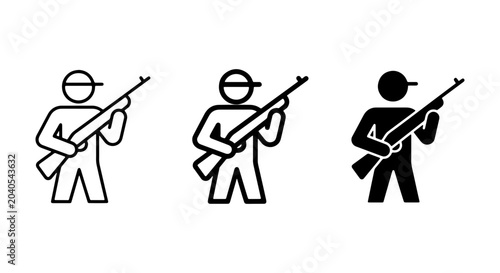 Принти на полотні Hunter Icon Set, Rifle Silhouette, Outdoor Sports Vector Graphics, Hunting Symbo