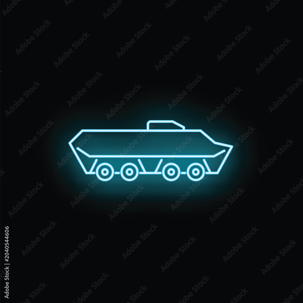 Obraz premium Military armored personnel carrier vehicle line art with glowing neon effect