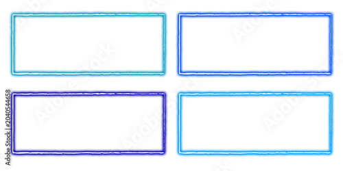 Four blue rectangular frames with white inner spaces and black borders isolated on a transparent background