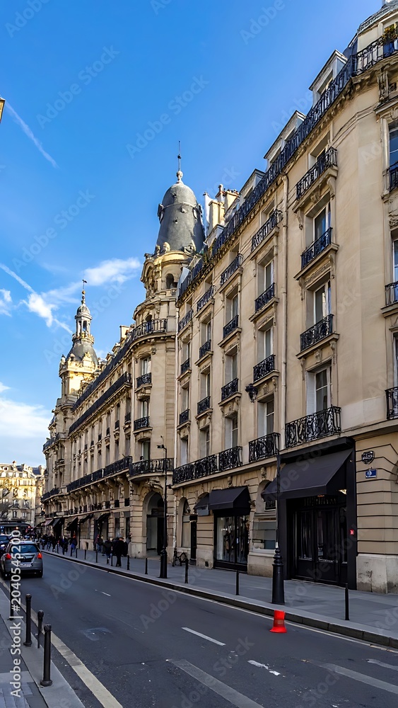 Obraz premium A long, tan-colored building with many windows and balconies