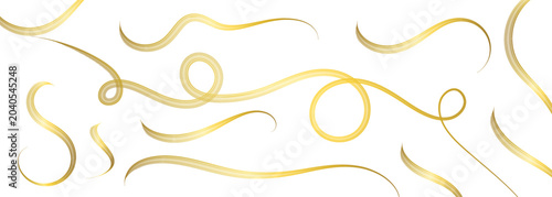 Gold swirling brush strokes on white background vector illustration for design elements