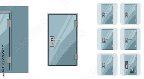 Modern Glass Doors with Various Locking Mechanisms - Set Collection