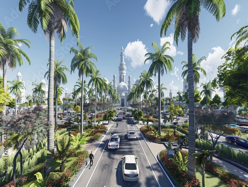 Beautiful mosque in Ramadan Kareem or Eid Al Fitr vibes. Islamic mosque architecture building concept by AI Generated
