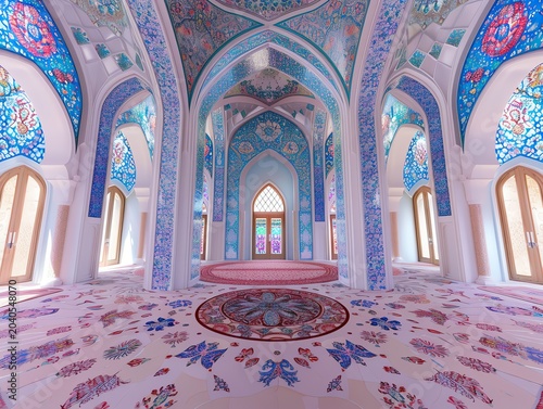 Beautiful mosque in Ramadan Kareem or Eid Al Fitr vibes. Islamic mosque architecture building concept by AI Generated
