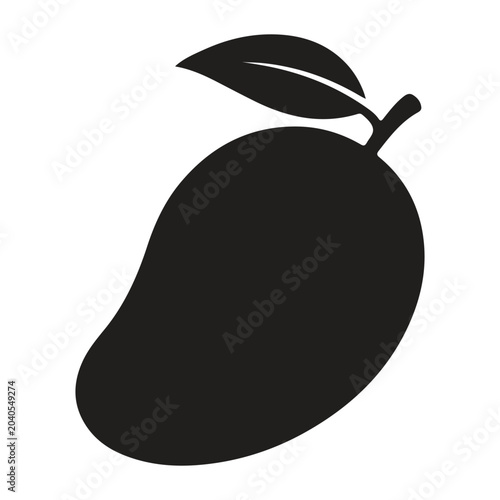 Mango Fruit Silhouette Vector Graphic Template With Green Leaf