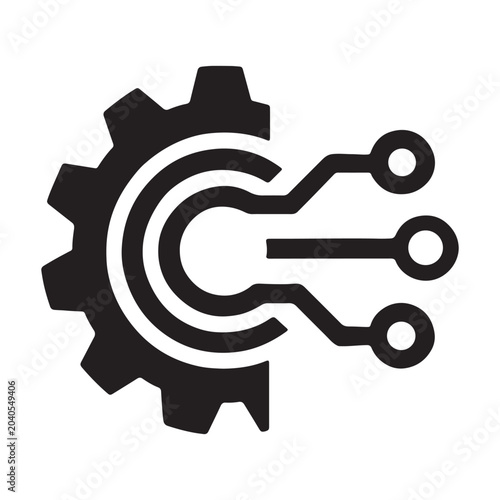 Gear And Circuit Vector Symbol Black Outline On White Background