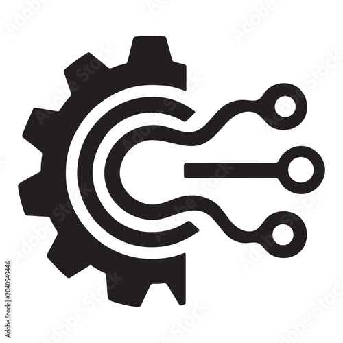 Gear And Circuit Icon Black Silhouette On White Background