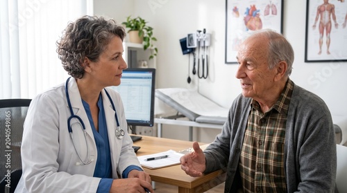 Senior Patient Consulting with Female Doctor in Medical Office