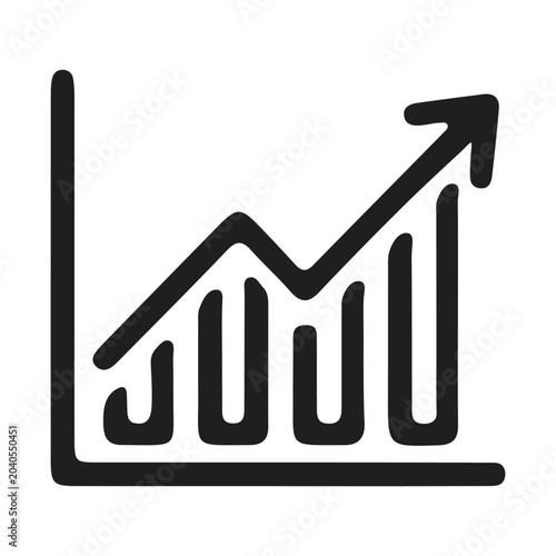 Rising graph icon black line on white background