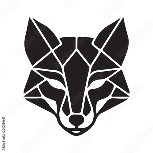 Geometric Fox Head Vector Illustration Black And White Graphic Design