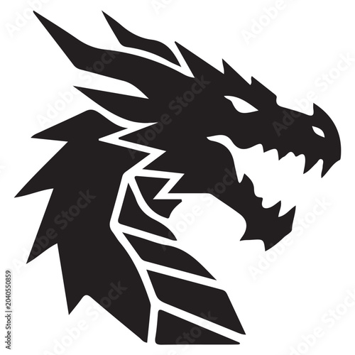 Dragon Head Silhouette Vector Icon Traditional Fantasy Monster Graphic