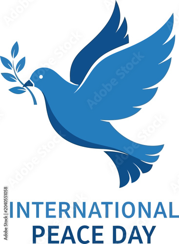 International peace day symbol blue dove with olive branch illustration