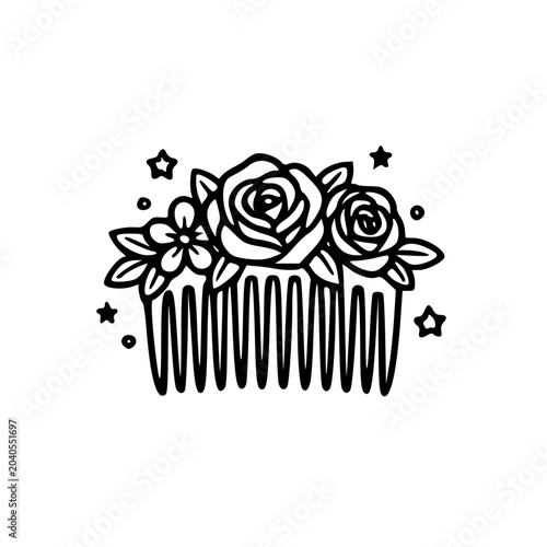 Floral Wedding Hair Comb Accessory Vector Icon