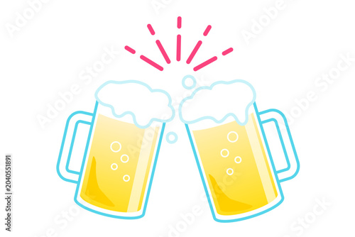 ビールジョッキに入ったビールで乾杯するイラスト