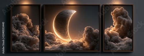 Obraz w ramie Elegant moon phase sequence in cloud formation.