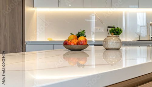 Modern kitchen countertop with fruit.