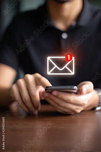 Person Using Smartphone to Check New Email Notification on Screen.
