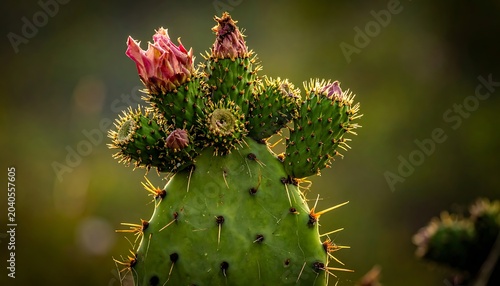 A cactus with vibrant pink flowers and sharp spines