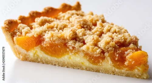 Delicious Slice of Apricot Crumble Tart with Golden Crust.