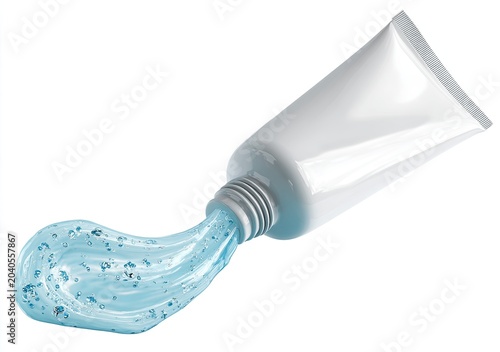 Blue Gel Squeezed From White Tube Isolated on White Background.