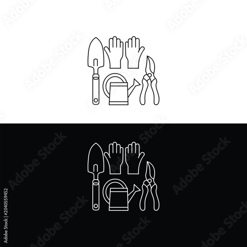 Schilderij op canvas Gardening tools equipment line icon set vector