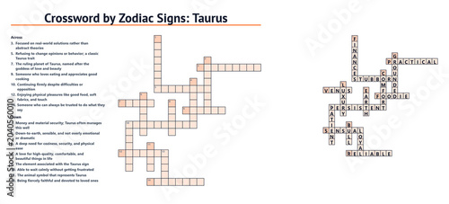 Εκτύπωση καμβά Zodiac sign crossword puzzle Taurus with clues and definitions