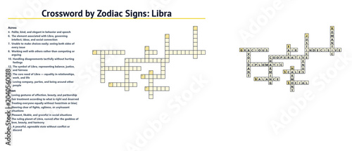 Quadro su tela Zodiac sign crossword puzzle with clues and answers on a light background