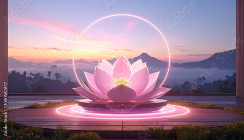 Crystal Lotus Platform Illuminated by Radiant Dawn Light