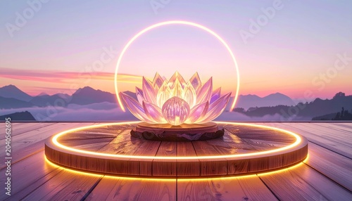 Crystal Lotus Platform Illuminated by Radiant Dawn Light