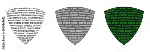 Schilderij op canvas Shield Binary Numbers Code Digital Data Protection Security Vector Illustration