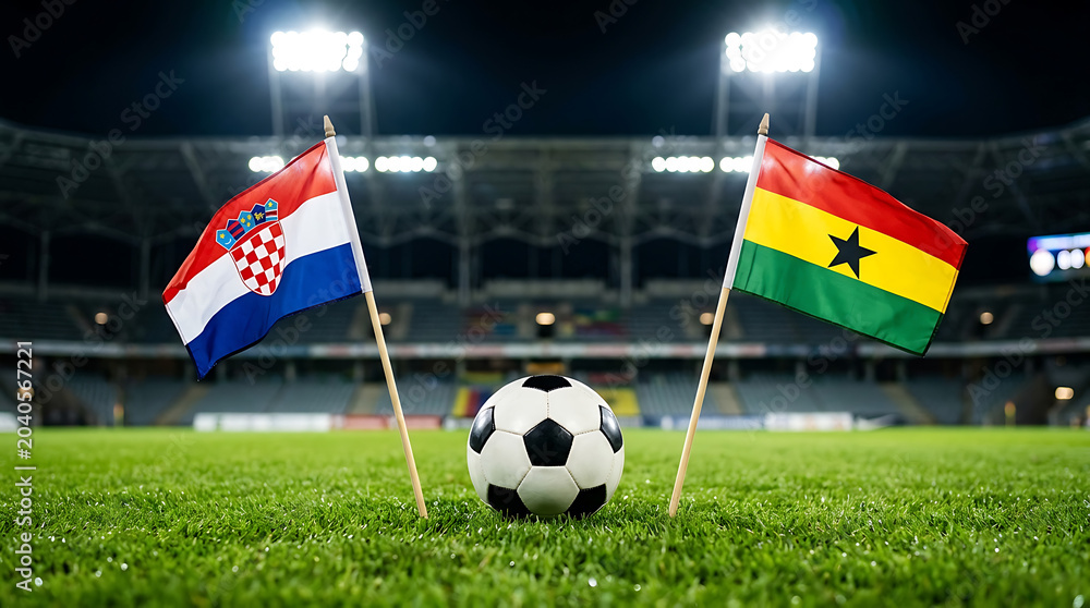 Naklejka premium Croatia vs Ghana, national flags before world championship. Football World Cup Match.