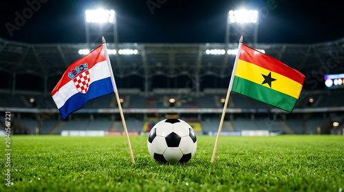 Croatia vs Ghana, national flags before world championship. Football World Cup Match.