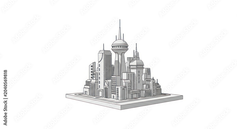 Fototapeta premium Futuristic city skyline with central observation tower