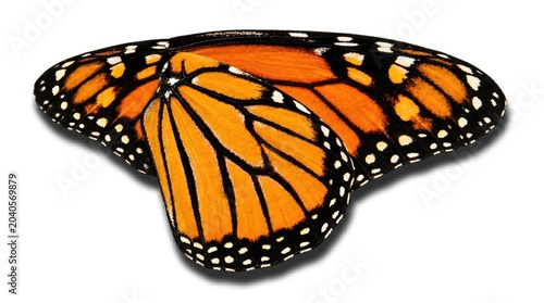Monarch butterfly wings, orange and black, isolated on white background