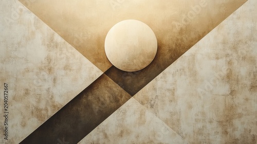 Geometric abstraction of a circle and diagonal lines on a textured background in neutral tones for minimal design