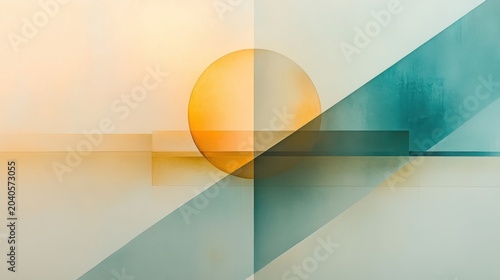 Geometric abstraction with a translucent circle and diagonal lines on a soft background