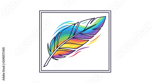 Vibrant Rainbow Feather with Flowing Lines - Symbol of Freedom and Creativity